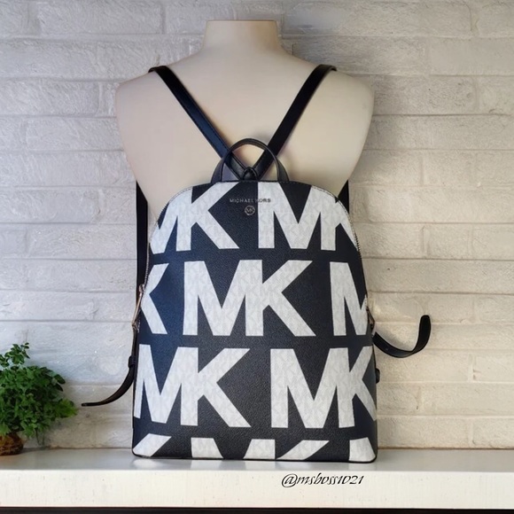 Michael Kors Cindy Logo Backpack in Black & White + Black 2-N-1 Wallet NWT - Picture 7 of 13